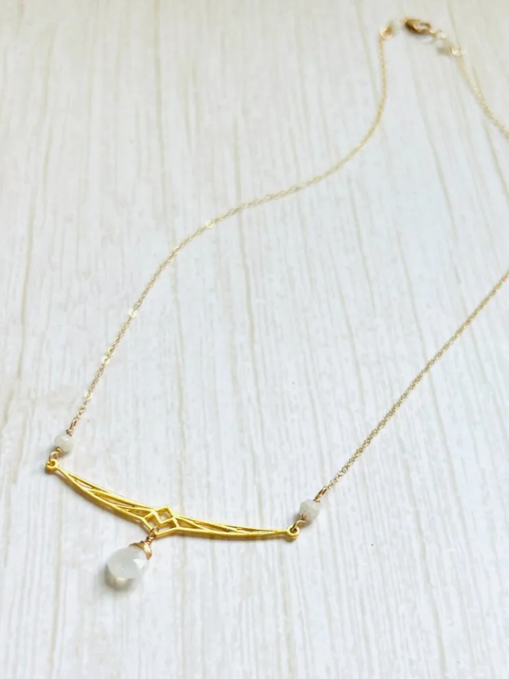 Gold Bird Wing Necklace: Rainbow Moonstone Pendant, Bird Lover Gift
